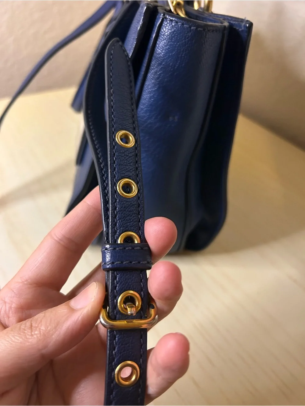 Miu Miu Royal Blue Pebbled Leather Push Lock Top Handle Satchel Shoulder Bag COA